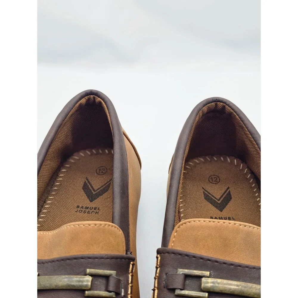Samuel Joseph Loafers Mens Size 12 Tan Excellent Driving Mocs Metal Bit Detail